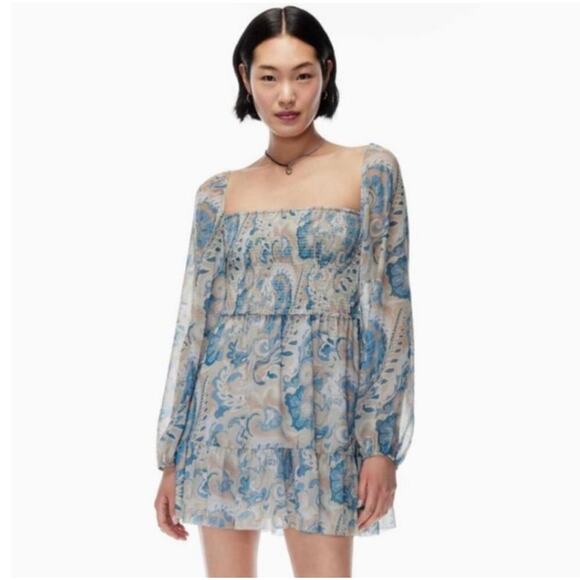 Wilfred Dresses & Skirts - Wilfred Tempest Mini Dress Paisley Dress Women's Large Long Sleeves Pastel Blue